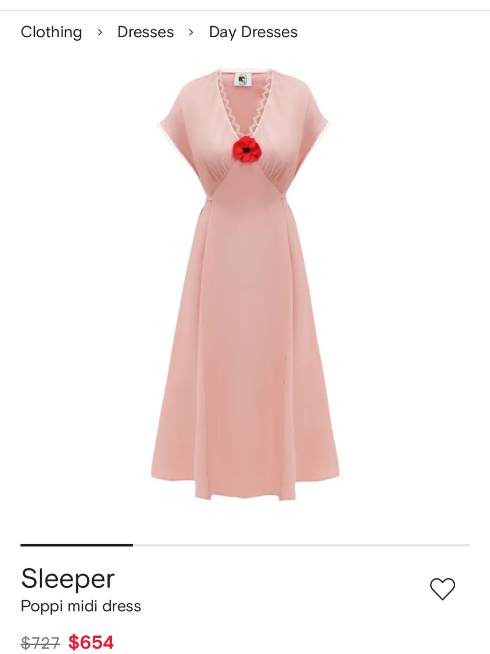 NWT! Sleeper Poppi Midi Dress in Soft Pink with Red Floral Accent! S! Gorgeous!